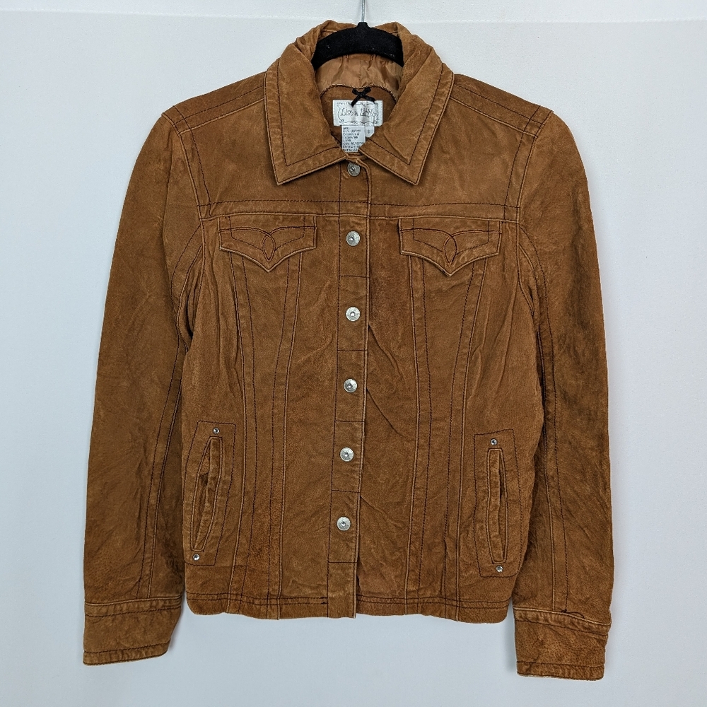 Vintage Y2K Live a Little S Leather‎ Trucker Embroidered Studded Jacket Western